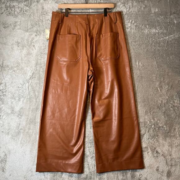 Maeve Anthropologie Sz 33 Colette Faux-Leather Cropped Wide Leg Pants Brown New - Picture 4 of 9
